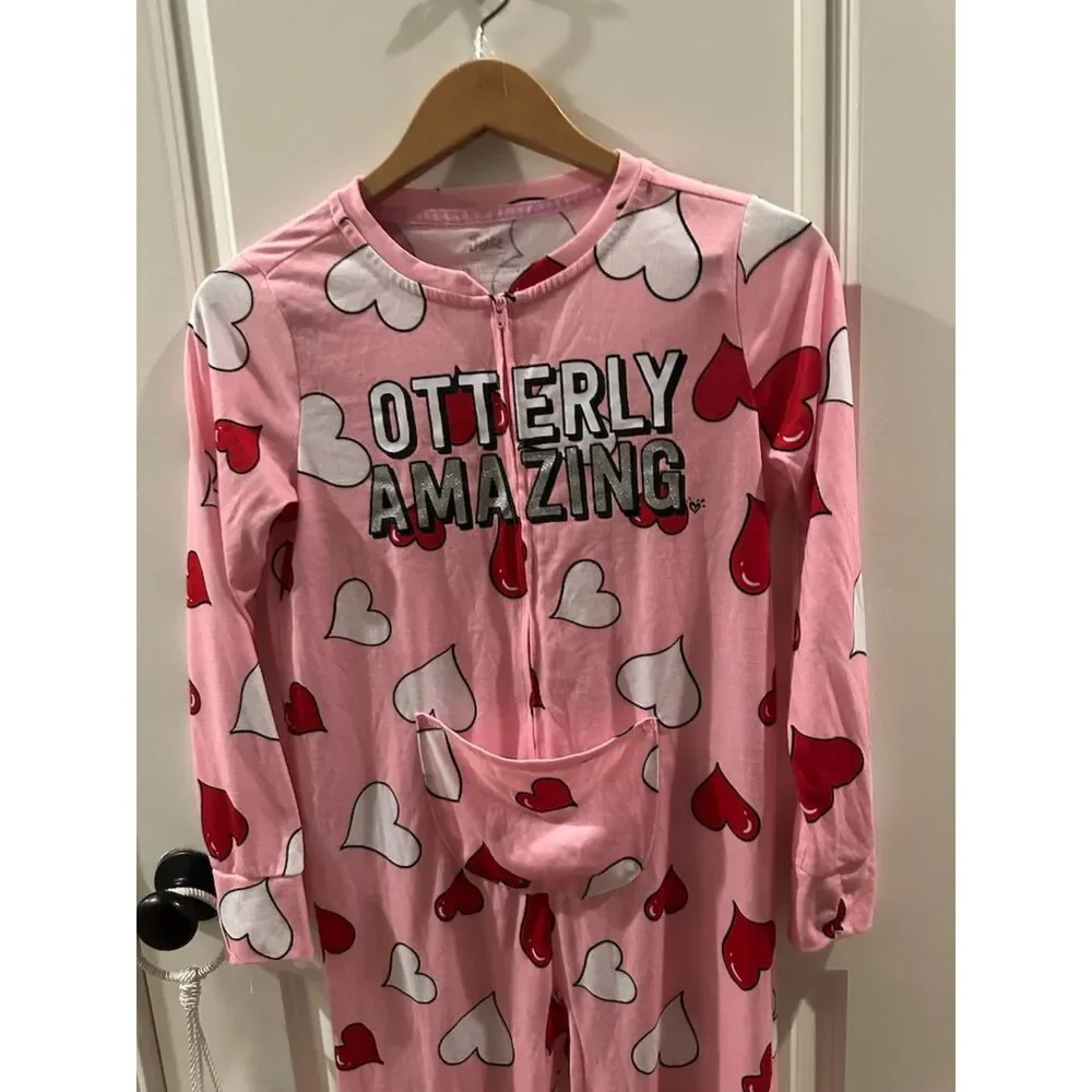 NWOT Justice Heart Print Girl Onesie Pajamas Size 12